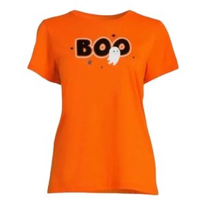Women's Halloween Boo Ghost Graphic Tee, Fall Short Sleeve T Shirt